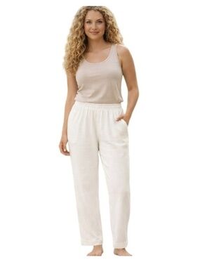 NWT J. Jill White 100% Linen Pull On Loose Fit Pants Size Medium Tall